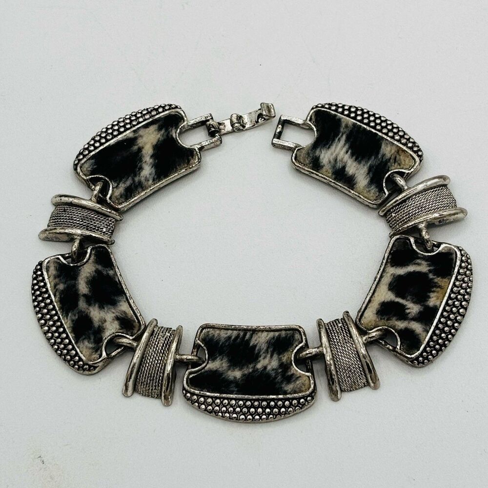 VTG Panel Link Bracelet Faux Cowhide Animal Print BOLD!